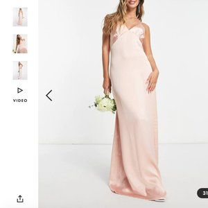 ASOS Pretty Lavish Bridesmaid Ines empire satin maxi dress in Blush